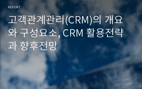 고객관계관리(CRM)의 개요와 구성요소, CRM 활용전략과 향후전망