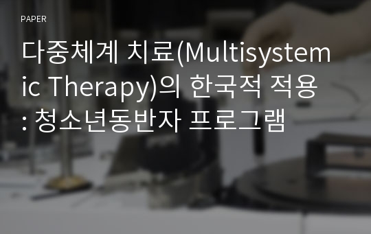 다중체계 치료(Multisystemic Therapy)의 한국적 적용 : 청소년동반자 프로그램