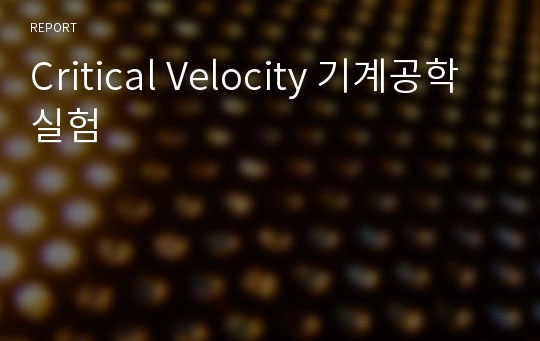 Critical Velocity 기계공학실험