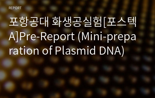 포항공대 화생공실험[포스텍 A]Pre-Report (Mini-preparation of Plasmid DNA)