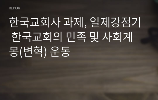 한국교회사 과제, 일제강점기 한국교회의 민족 및 사회계몽(변혁) 운동