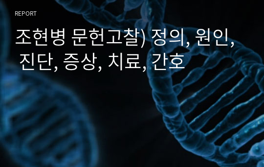 조현병 문헌고찰) 정의, 원인, 진단, 증상, 치료, 간호