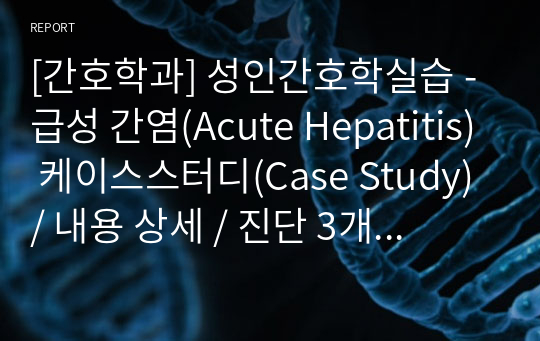 [간호학과] 성인간호학실습 - 급성 간염(Acute Hepatitis) 케이스스터디(Case Study) / 내용 상세 / 진단 3개 / 과정 3개 / 결론(느낀점)포함