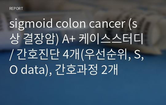 sigmoid colon cancer (s상 결장암/대장암/s상 대장암) A+ 케이스스터디 / 간호진단 4개(우선순위, S, O data), 간호과정 2개