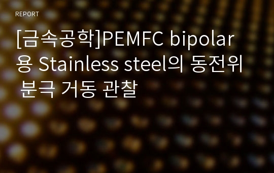 [금속공학]PEMFC bipolar 용 Stainless steel의 동전위 분극 거동 관찰