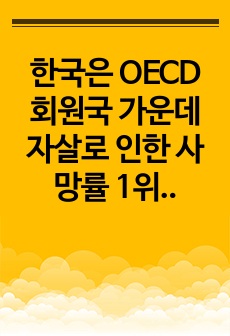 한국은 OECD 회원국 가운데 자살로 인한 사망률 1위를 고수하고 있다. 이러한 한국의 현대사회가 함의하고 있는 자살의 근본적 원인을 분석해보고 국가적, 사회적, 개인적 대처방안에 대해 상세히 기술하고 그에 대한 자..